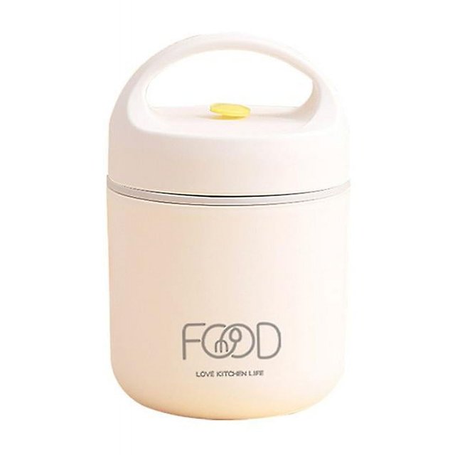 Reusable Fork Spoon Included, Vacuum Insulated Food Bowl, Stainless Steel Lunch Container for Hot or Cold Food, Easy-Carry Handle (White)