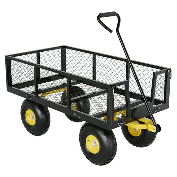 Heavy Duty Steel Garden Cart Wagon – 3-in-1 Utility, Removable Mesh Sides, 13" All-Terrain Wheels, 180° Rotating Handle – Ideal for Gardening Tools, Soil, Plants