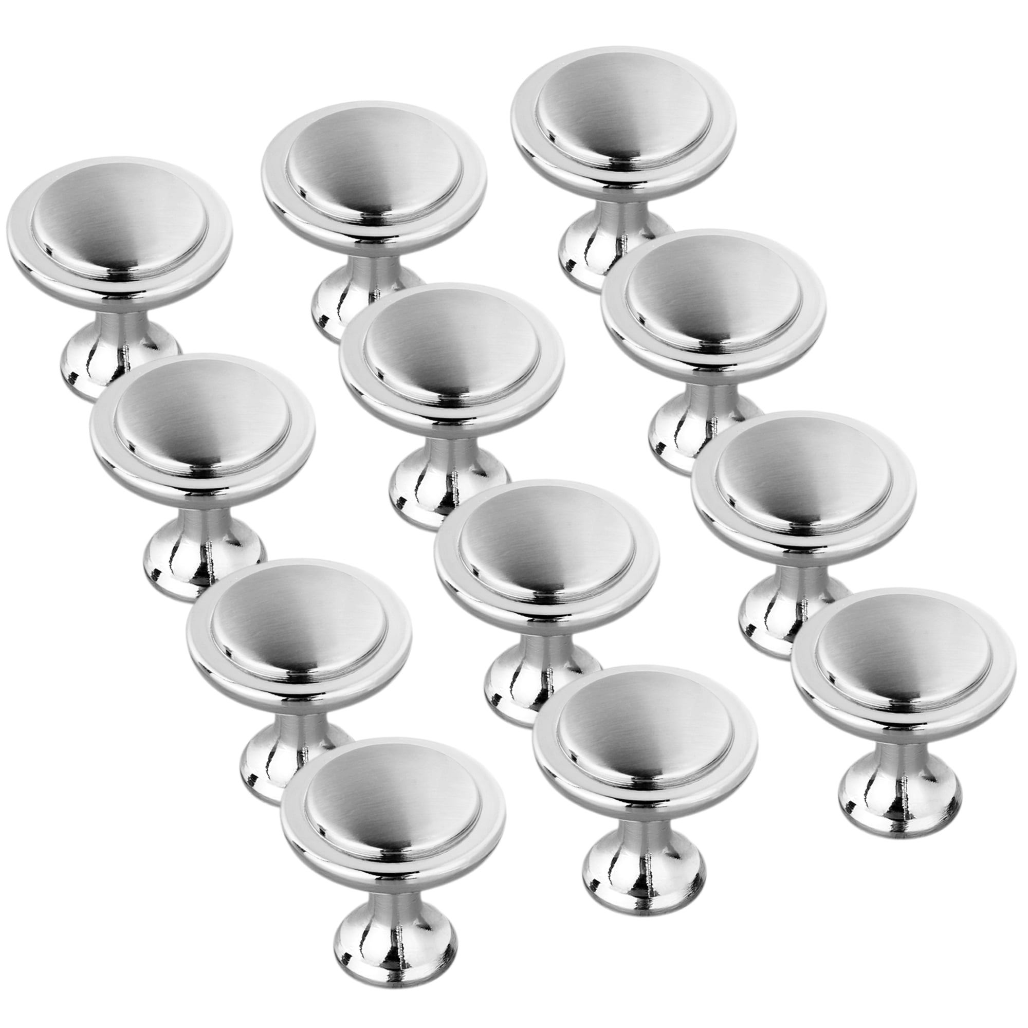 12x Satin Nickel Kitchen Cabinet Knob Round Drawer Door Pull Handles 