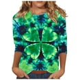 thumbnail image 2 of Odbmxy Womens St. Patrick Shirts 3/4 Sleeve Womans Tops Tie-Dye Soft Relaxed Fit Vacation Leisure Tops,Green 3XL, 2 of 5