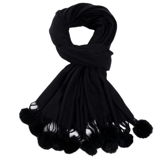 WREESH Women's Winter Solid Hanging Ball Blanket Scarf, Warm Shawl for Ladies Black