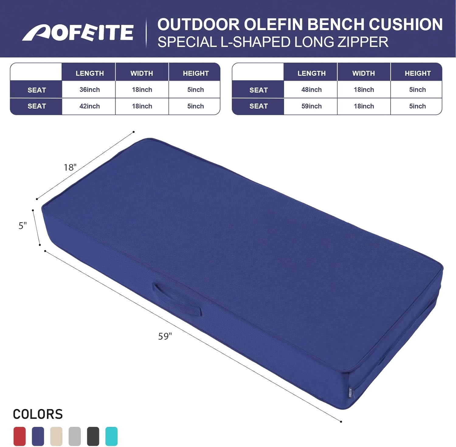 48" x 18" x5" Outdoor Olefin Water-Resistant Bench Cushion, Weather and Fade Resistant Patio Furniture Thickened Seat Pad with Handle and Adjustable Straps Ideal for Lawn