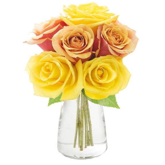 KaBloom : 3 Orange Roses, 3 Yellow Roses, and Vase, Next-Day Delivery, Gift for Every Occasion.
