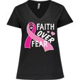 thumbnail image 3 of Inktastic Breast Cancer Awareness Faith Over Fear Women's Plus Size V-Neck T-Shirt, 3 of 5