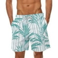 thumbnail image 1 of RKSTN Swim Shorts for Mens Hawaiian Bathing Colorful Leaves Print Plus Size Color Blocking Elastic Waist Drawstring Casual Versatile Beach Vacation Board Shorts with Pockets, 1 of 4