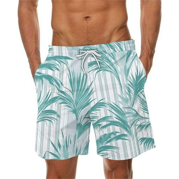 RKSTN Swim Shorts for Mens Hawaiian Bathing Colorful Leaves Print Plus Size Color Blocking Elastic Waist Drawstring Casual Versatile Beach Vacation Board Shorts with Pockets