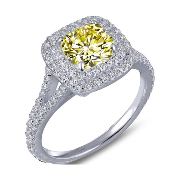 Lafonn Classic Sterling Silver Platinum Plated Lassire Simulated Canary Ring (2.14 CTTW)