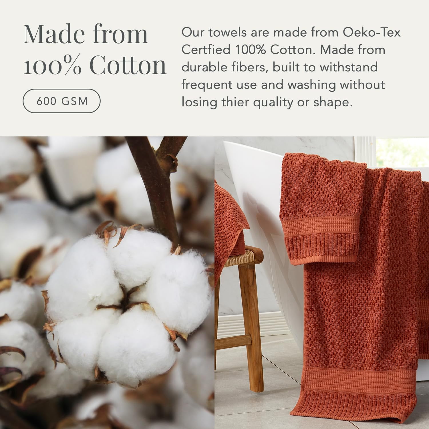 100% Cotton Hand Towel 6 Pack Hand Towel Set | Super Soft & Absorbent Quick-Dry Hand Towels 16" x 28" |Textured and Durable Cotton | Trinity Collection (6 Pack Hand Towel, Clay)