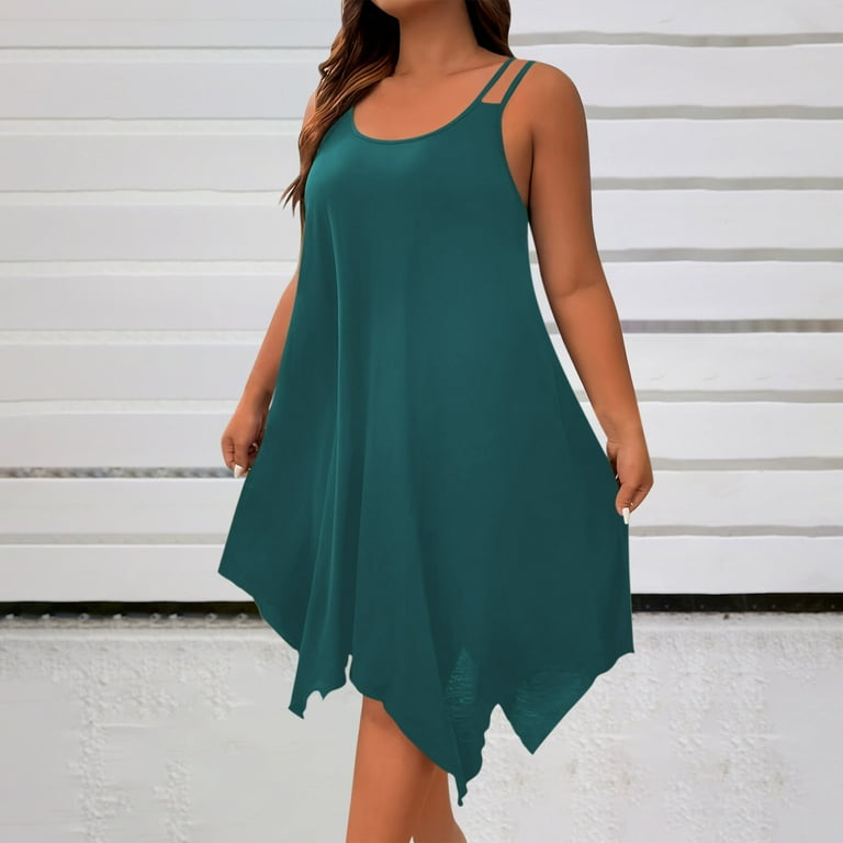 navy blue dress for baby girl Women's Boho Crochet Ruffle Asymmetric Deep V-Neck Strappy Smocked Sun Dress main image 0
