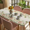 thumbnail image 3 of Watercolor Floral Table Cloths for 6 Foot Rectangle Tables, Spring Green Flowers Botanical Beige Patio Waterproof Elastic Fitted Tablecloths, Washable Rectangular Table Cover for Camping, 3 of 8