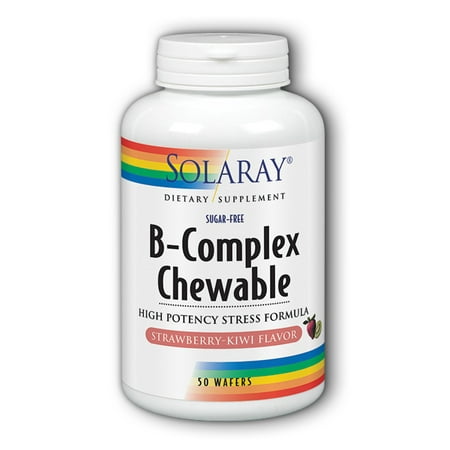 Pro Complex Strawberry - Solaray B Complex 250 mg Chewable Wafers, Strawberry Kiwi, 50 Ct