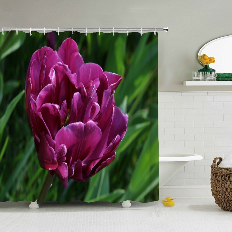 Fresh Flowers Waterproof Bathroom Curtains Shower Curtain 3D Printing Bath Fabric Decor With
