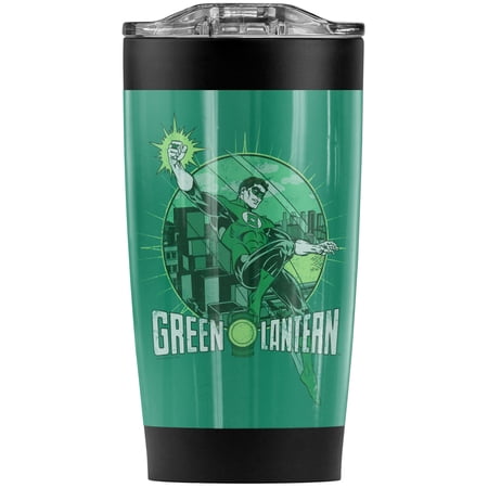 Green Lantern City Power Stainless Steel Tumbler 20 oz Coffee Travel Mug/Cup Vacuum Insulated & Double Wall with Leakproof Sliding Lid | Great for Hot Drinks and Cold Beverages