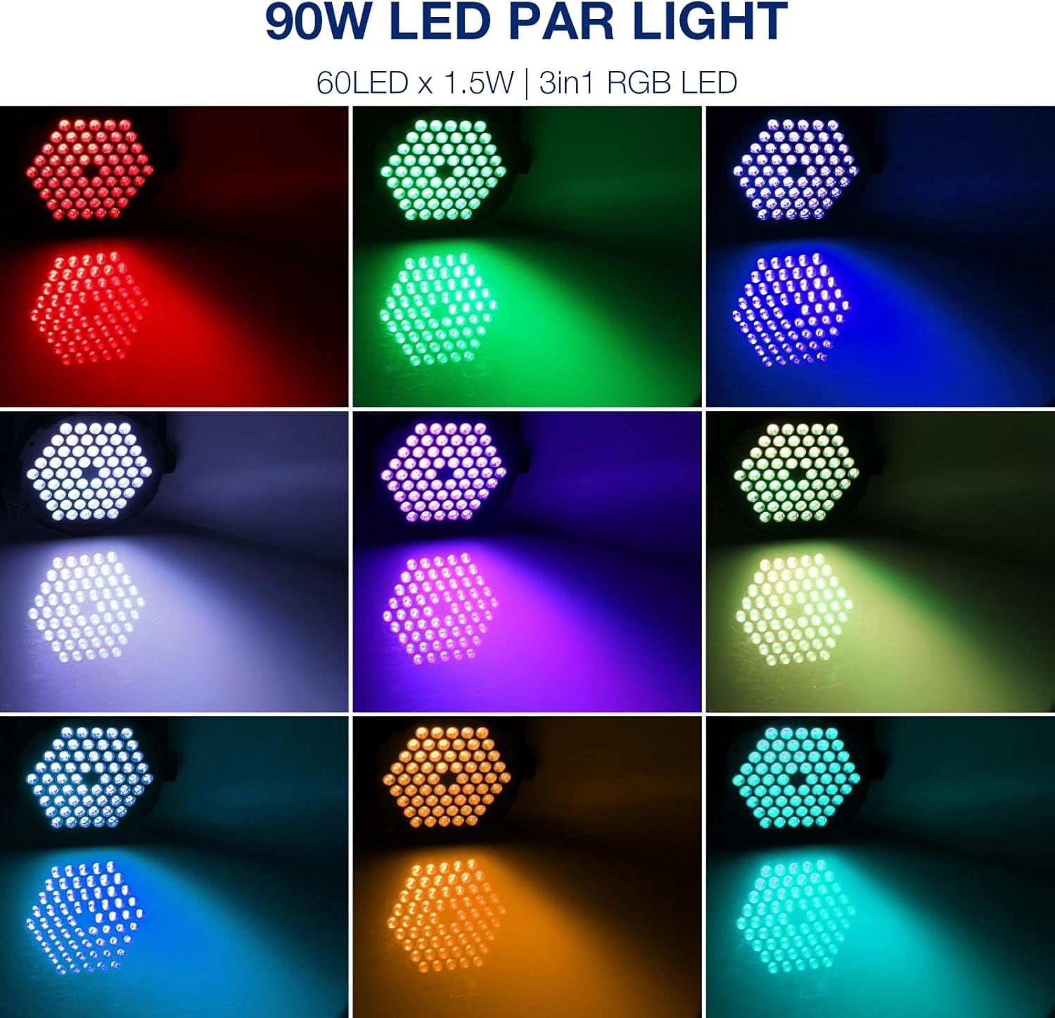60LED RGB Stage Par Lights - 90W Dimmable Sound Activated Multi Modes - Remote & DMX Control - Corded Electric - Uplights for Events Wedding Church Dance Club Home Party Stage Lighting (4Pack)