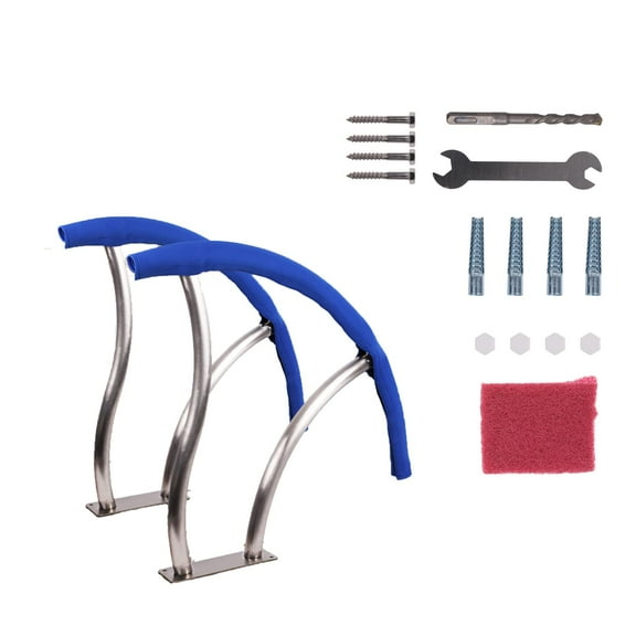 Pool Handrail,Swimming Pool Stair Rail 304 Stainless Steel Rustproof Pool 250LBS Load Capacity Handrail for Inground Pool with Blue Grip Cover (30"L x 30"H)