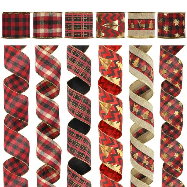 Cinta MEEDEE a Cuadros Rojos y Negros para Árbol de Navidad 6.3 cm