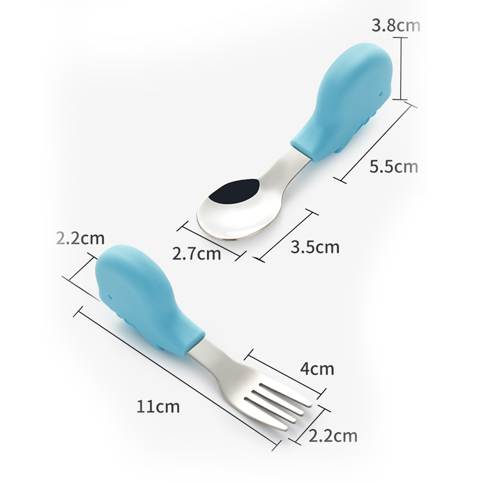 Set De 2 Couverts (cuillère + Fourchette) Colorés Pour Bébé - Manche Ergonomique, Change De Couleur - Bleu Ciel