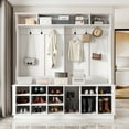 thumbnail image 2 of KULAGAGA 3-in-1 Hall Tree Storage Bench and Coat Rack with 18 Storage Cube and 6 Steel Double Hooks White, 2 of 7