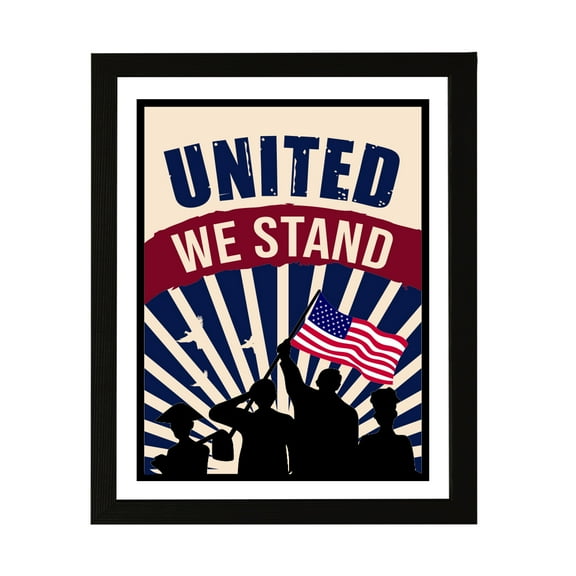 Designs ByLITA United We Stand, 5 x 7 Black Wall Print (Framed) | USA Patriotic Decoration