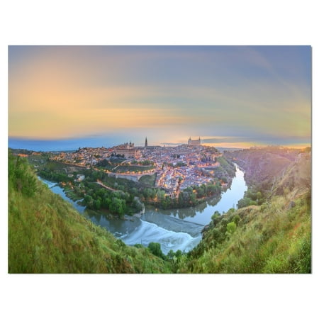 La Mancha Green DESIGN ART Designart 'Panoramic View of Ancient City Castilla la Mancha' Landscapes Cityscapes Photographic on wrapped Canvas - Green ()
