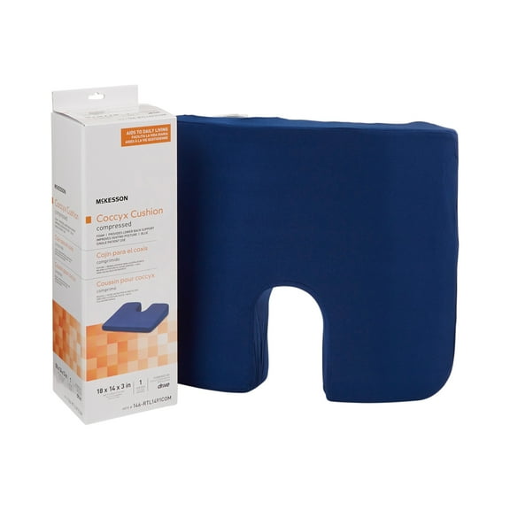 McKesson Blue Foam Coccyx Support Seat Cushion, 18" W x 14" D x 3" H, 4 Ct