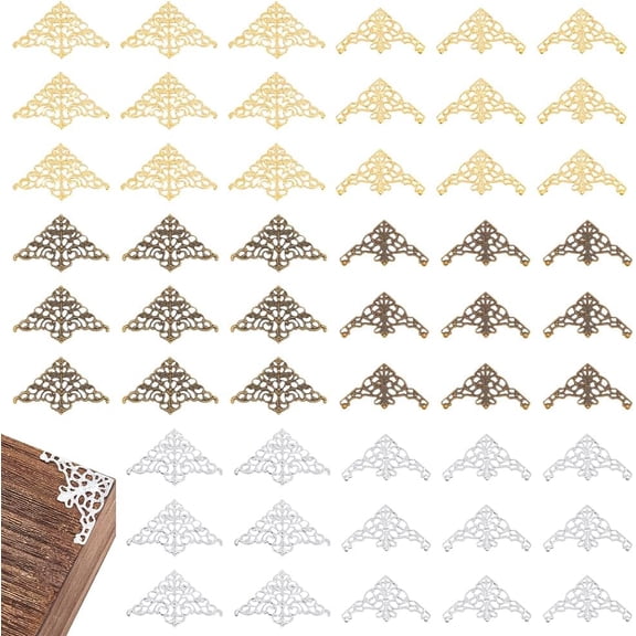 120pcs Book Corners 3 Colors Corner Protector 2 Styles Hollow Triangle Wrap Connector Filigree Corner Embellishments Metal Scrapbook Corners