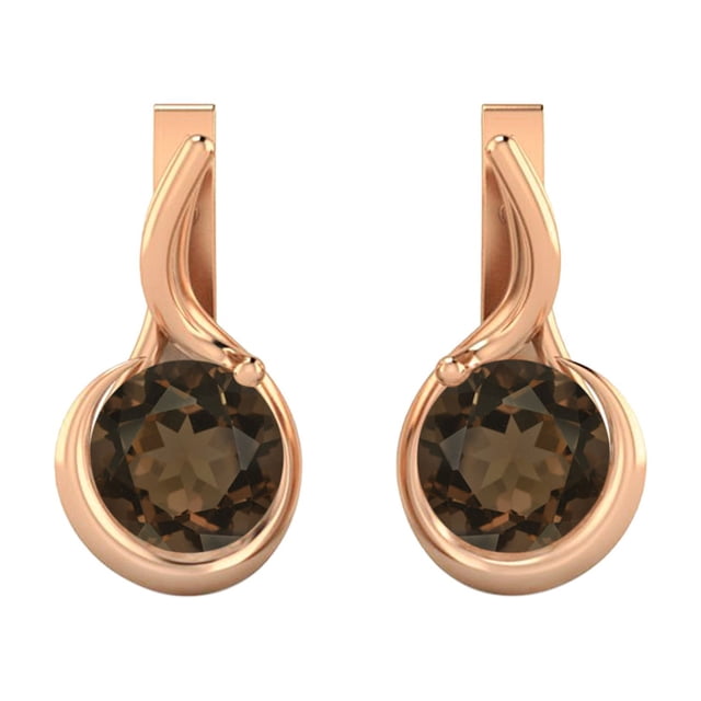 Boucles d'Oreilles pour Femmes en Vermeil Rose Argenté 925 avec Fermoir Anglais en Quartz Fumé Rond de 5mm