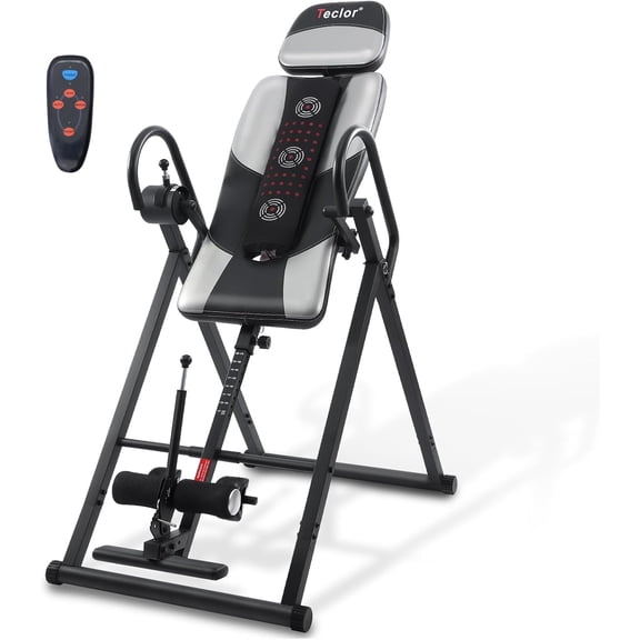 Teclor Inversion Table,Advanced Heat and Massage Function,Strength Training Inversion Table for Back Pain Relief,Heavy Duty Inversion Table 350 lbs Capacity with Wider and Thickened Backrest