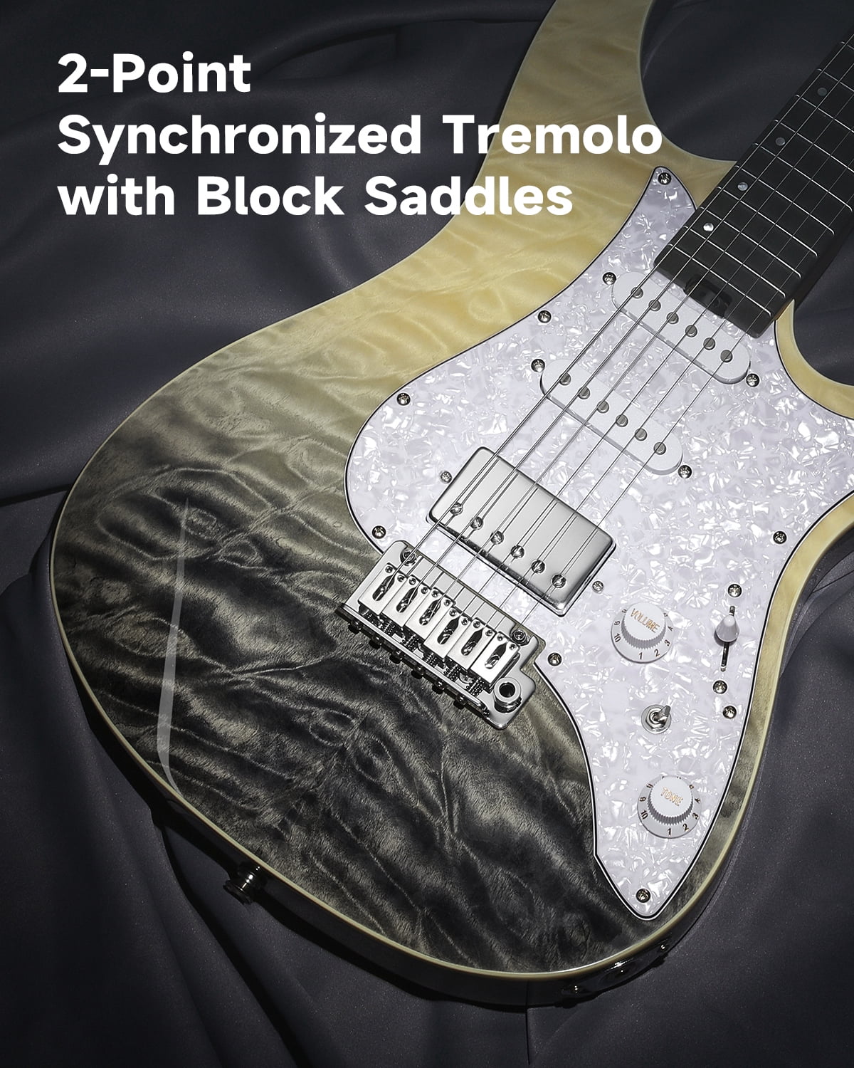 Donner DST-550 Electric Guitar With Tremolo Bar Black Mirage Gradation