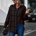 thumbnail image 4 of Oversized Womens Flannel Plaid Soft Flannel Button Down Shirt Roll Up Long Sleeve Flannel Plaid Shirt Blouses Women Black,XL, 4 of 6