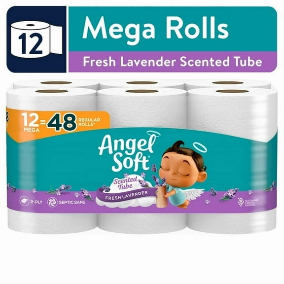 (2 pack) Angel Soft 2-Ply Toilet Paper, Fresh Lavender Scented Tube, 12 Mega Rolls
