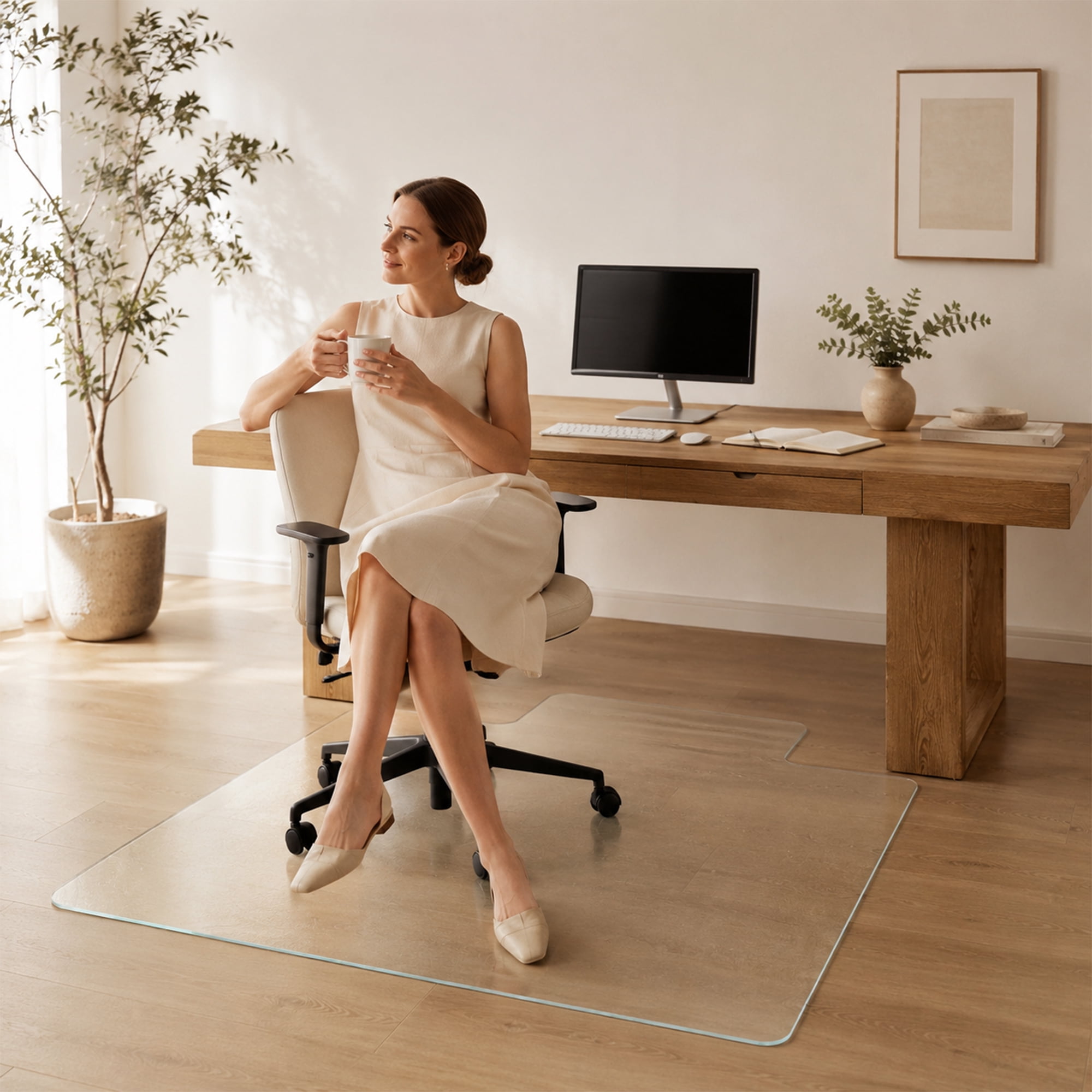 36X47 Inch Clear Irregular Tempered Glass Chair Mat, Heavy Duty Floor Protector with High Strength & Scratch Resistance for Home Office
