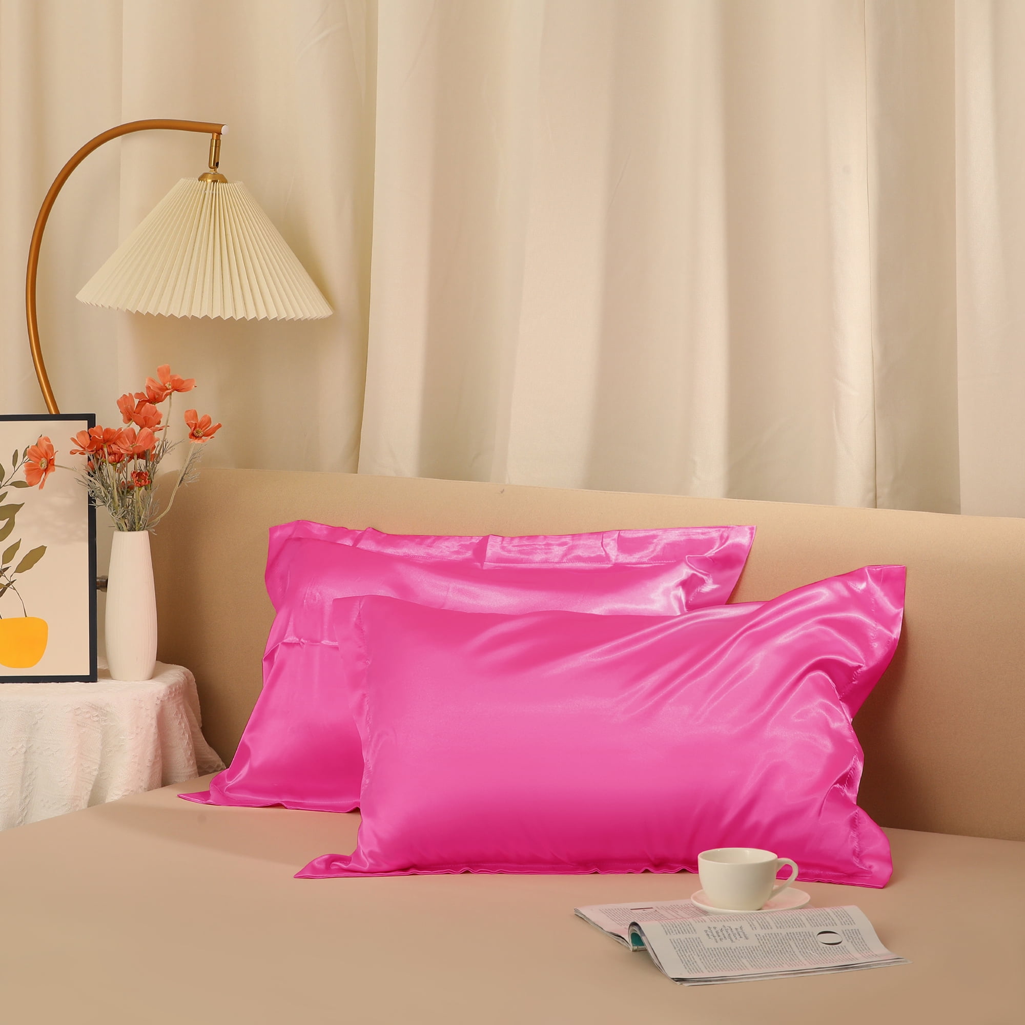 Unique Bargains Envelope Closure Soft and Smooth Satin Pillowcase (2 Count) Rose Red Queen