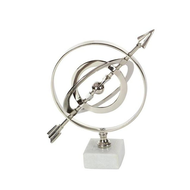 Benjara BM216523 Metal Armillary Sphere with Arrow & Ceramic Base, Silver