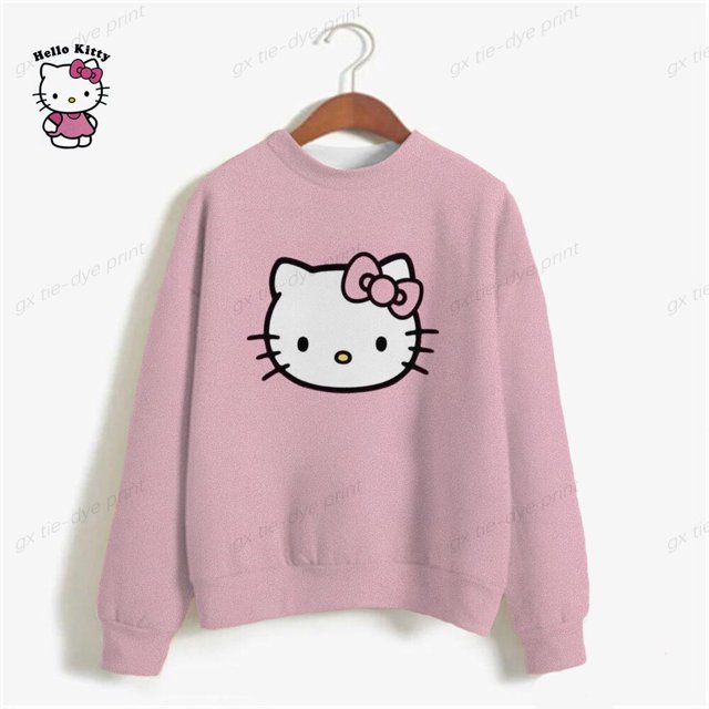 Sudaderas con capucha con estampado de HELLO KITTY para mujer, ropa de calle bonita de gran tamaño, Jersey recortado, Y2k