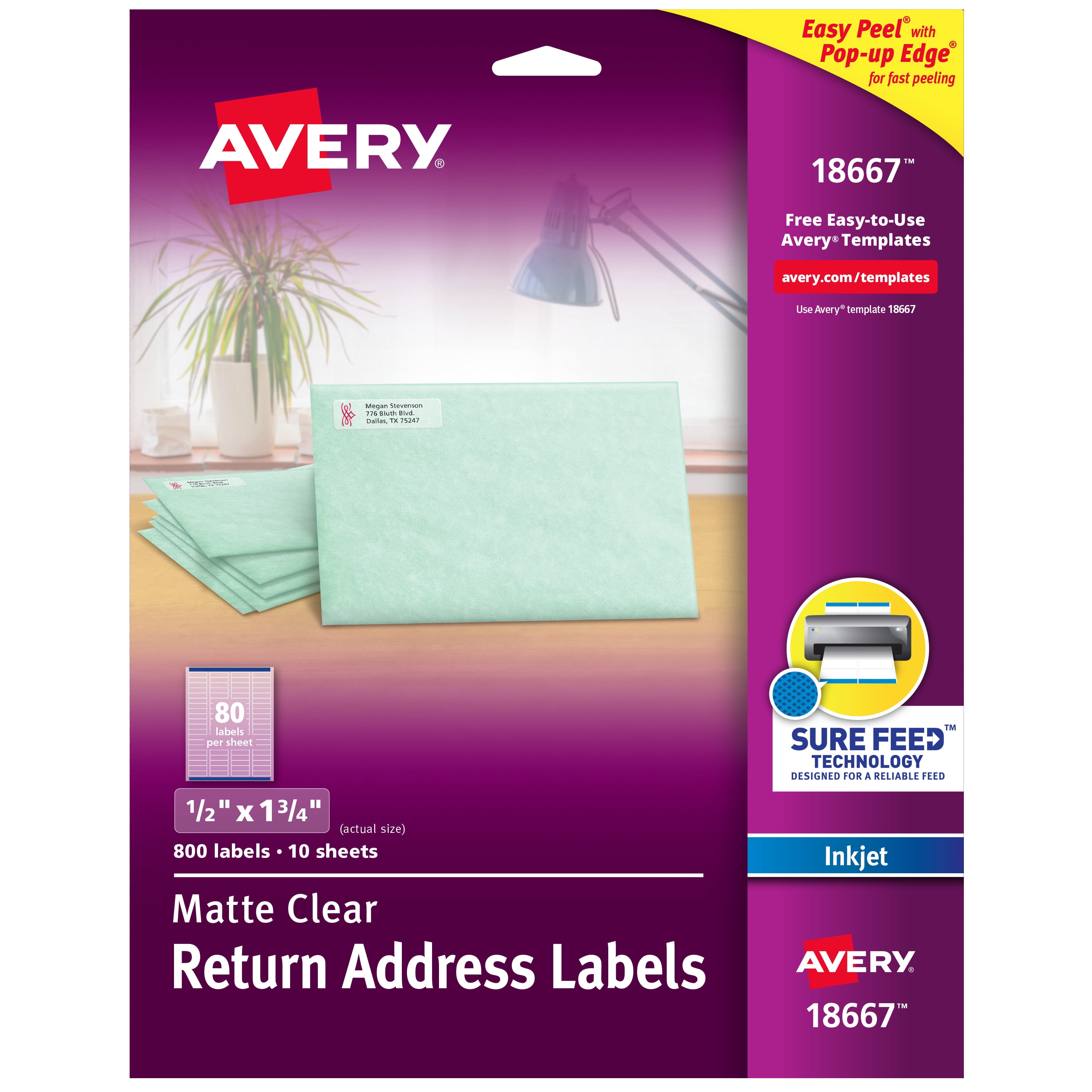 Avery Matte Clear Return Address Labels Sure Feed Technology Inkjet 