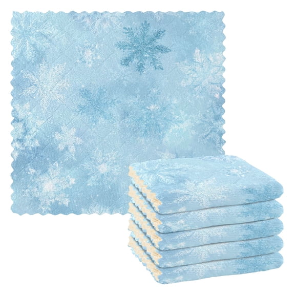 6 Pieces of Kitchen Towels 11x11Inch Kitchen Dish Cloths Kitchen Dish Towels Reuseable Cleaning Cloths Blue Snowflakes