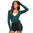 thumbnail image 1 of Remera de Mujer INGIA con Escote en V, Manga Larga, Cruzada con Lazo Verde XS, 1 of 4