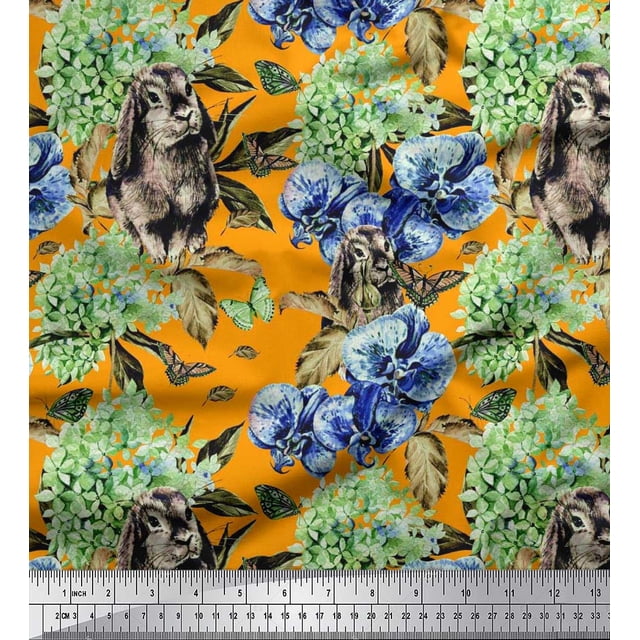 Soimoi Cotton Voile Fabric Rabbit,Lilac & Pansy Floral Fabric Prints By Yard 42 Inch Wide