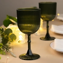 Balsa Circle 12 Hunter Green Plastic Wine Glasses 9oz Vintage Ribbed Pattern Party Reception Decorations Supplies