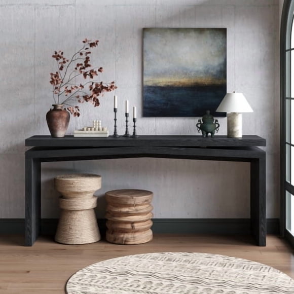 Mesa de consola de chapa de madera maciza rústica de 65 pulgadas, mesa de sofá de entrada de granja larga para sala de estar, pasillo, detrás del sofá, apartamento