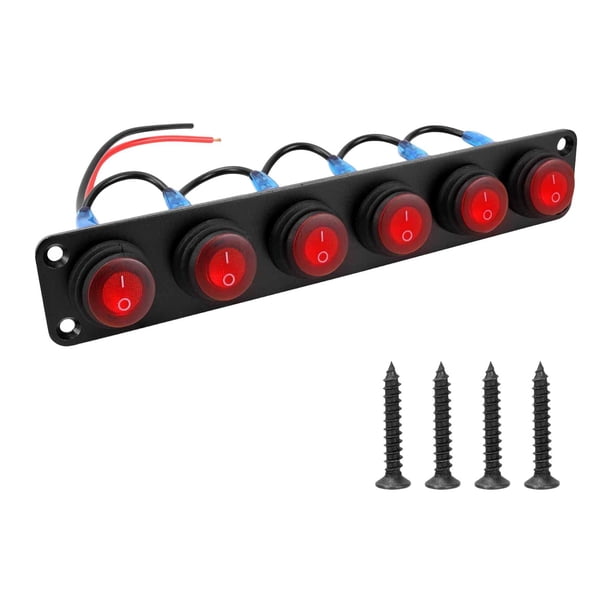Panel de interruptores basculantes impermeable que reemplaza interruptor de encendido y apagado precableado. Panel de luz LED roja para camiones, 6 pandillas