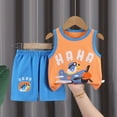 thumbnail image 2 of NIEWTR Toddler Boy Clothes Baby Summer Outfit Short Sleeve T-Shirt Tops Cartoon Print Casual Elastic Shorts 2Pcs Set Gift 18 24 Months 2T 3T Summer Outfits (18-24 Months,Orange), 2 of 3