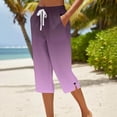 thumbnail image 2 of Dagugfen Capris for Women Color Blocked Straight Leg Breathable Drawstring Elastic Waist Summer Daily Wear Casual Capri Pants with Pockets, 2 of 5