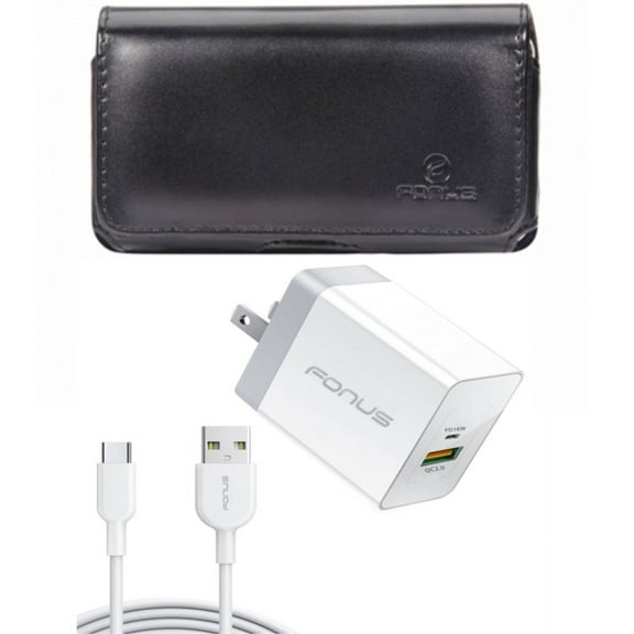 Case Belt Clip & 36W PD Home Charger for iPhone 15 Pro Max - Leather Swivel Holster Cover and Fast Type-C 6ft Long Cable USB-C Power Cord V9O for iPhone 15 Pro Max (6.7")