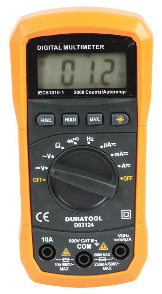 D03124 Duratool, Multimètre numérique à portée automatique 600V AC/DC