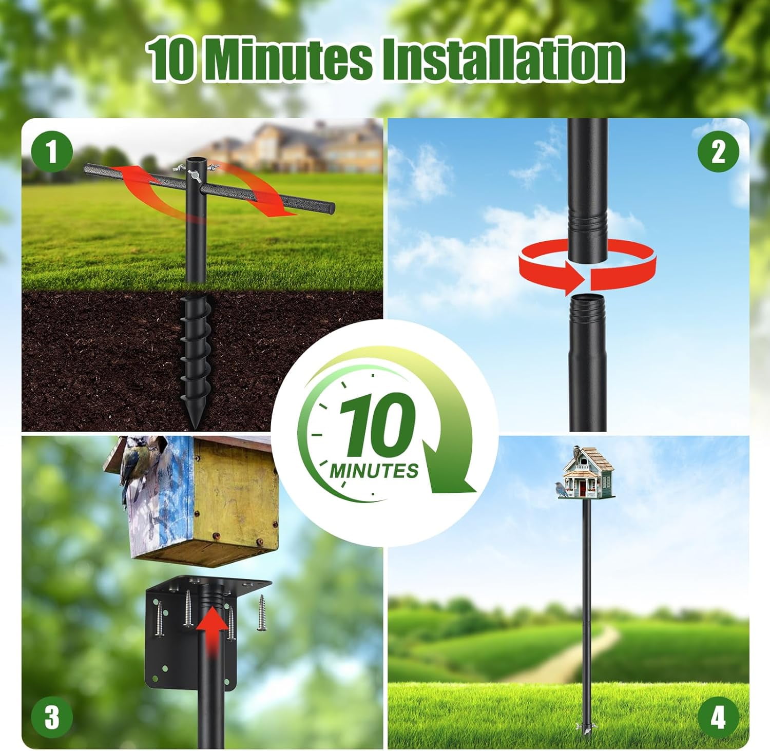 OLIYNEDY Bird Feeder Pole, Heavy Duty Bird House Pole for Wild Birds Watching, 60" Adjustable BlueBird House Stand for Outdoors Yard