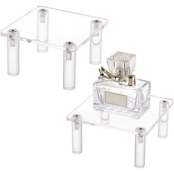 2 Sets Clear Acrylic Jewelry Display Base 3.9x3.9x1.9inch 4-Leg Display Risers Dessert Bakery Stand Acrylic Cake Display Risers Square Stands