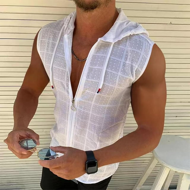 pstuiky Camiseta sin mangas para hombre, Camiseta deportiva informal sin mangas con capucha y cremallera para hombre Chaleco de hombre xxl