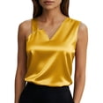 thumbnail image 2 of Women's Satin Camisole, Solid Color Sleeveless V-Neck Tank Top, Elegant Silk Feel Casual Summer Blouse Yellow Xl, 2 of 8